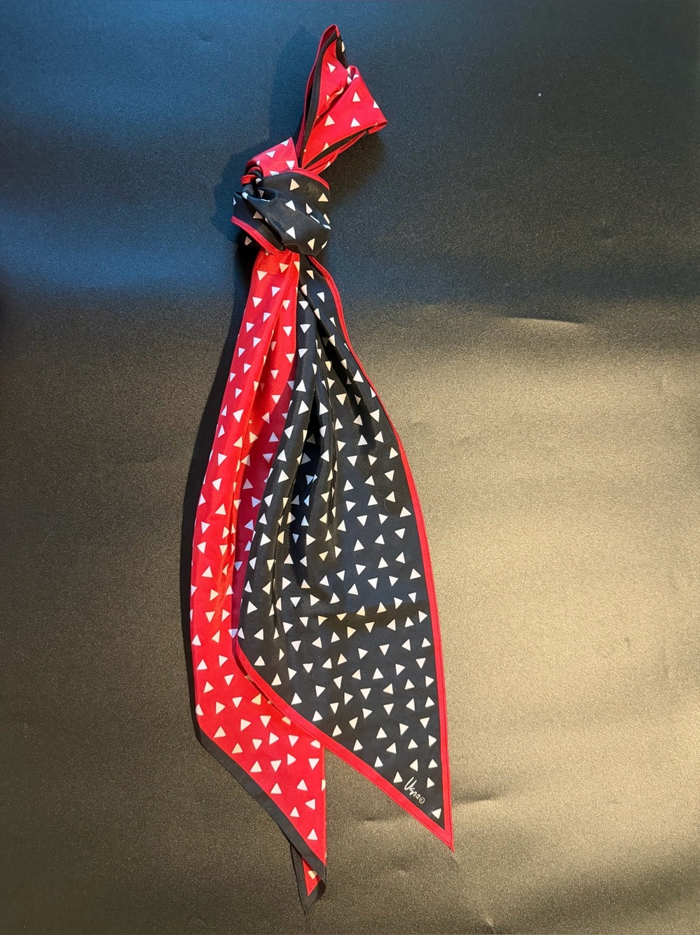 Vintage Vera Neumann Red Black White Geometric Triangles Long Skinny Silk Scarf